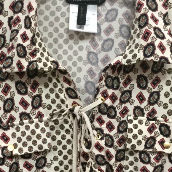 BCBGMaxAzira Womens Siz M 8 10 Tunic Top Shirt Blouse Stretch Beige Orange Brown - Picture 2 of 8